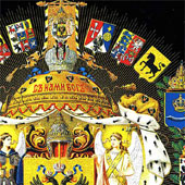 Большой герб Российской Империи (ручной шелкотрафарет ультрафиолетовыми красками по натуральному золоту с золотой гравировкой)